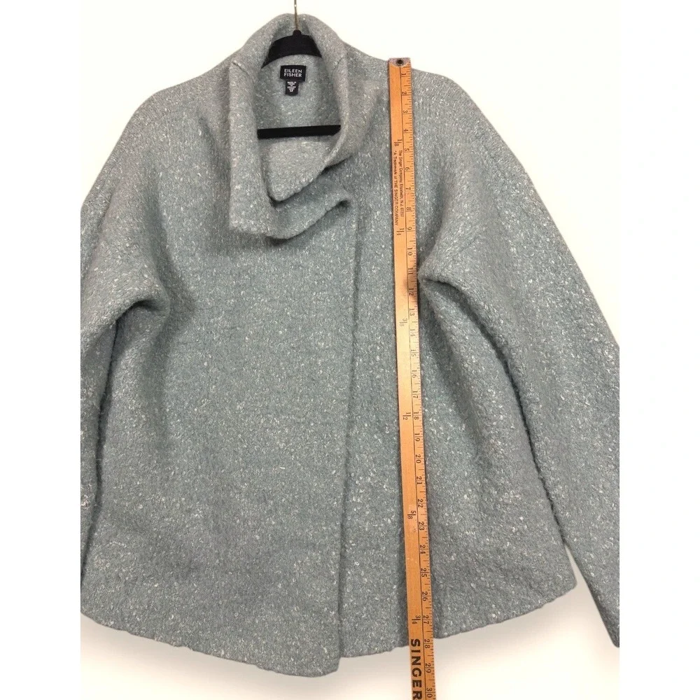 Eileen Fisher Boucle Sweater Jacket Womens M Blue Alpaca Wool Silk Comfy Fuzzy